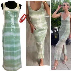 Caroline Constas green tie-dye sequin embellished sleeveless V-neck dress S NWT
